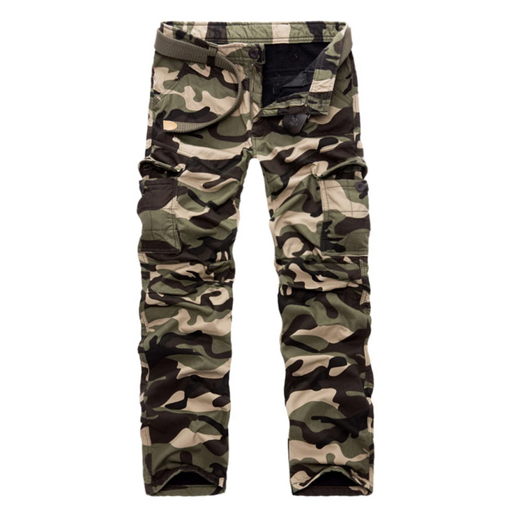 Outdoor tactical pants in camouflage design with multiple pockets for utility and comfort