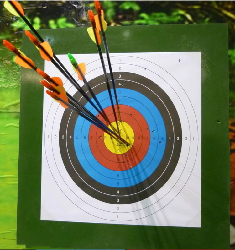 High-quality archery targets with arrows striking the center of a colorful bullseye