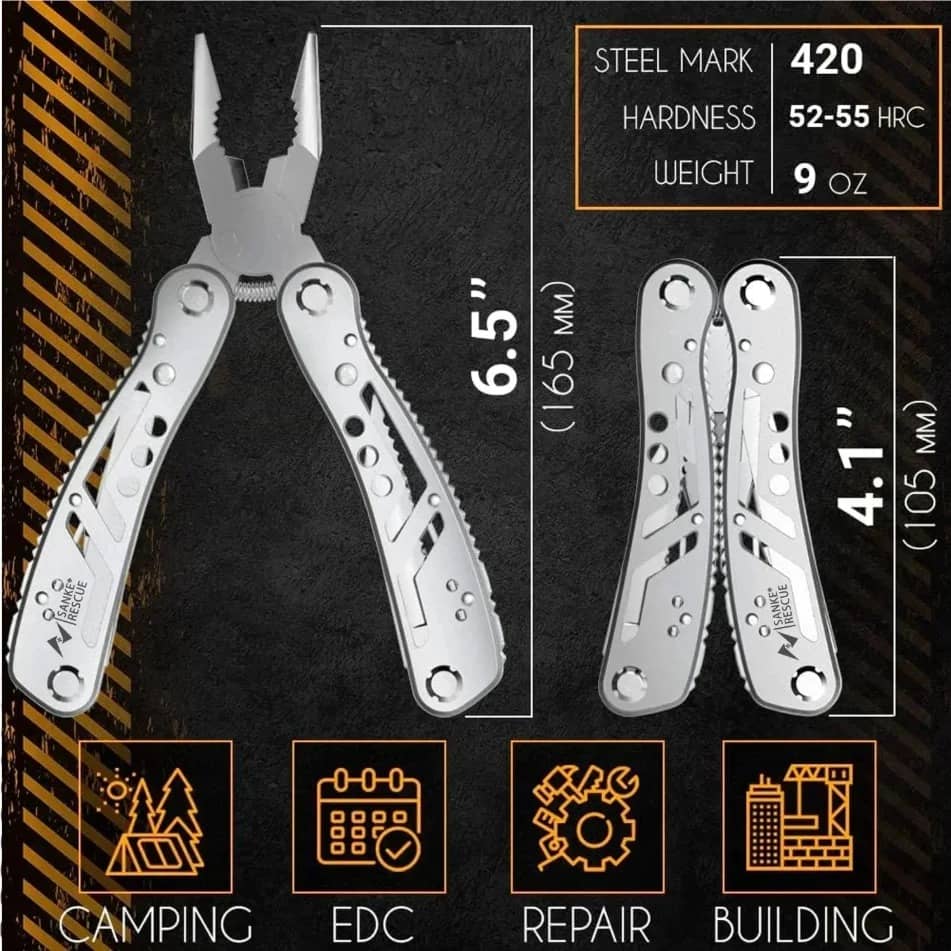 24-in-1 mini multi tool with pliers, stainless steel design for camping and repair