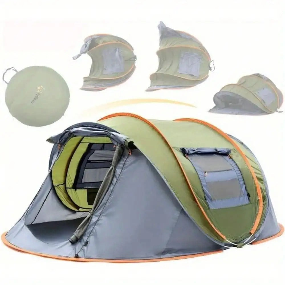 4 Person Instant Tent in Green and Gray with Quick Setup and Spacious Interior for Camping