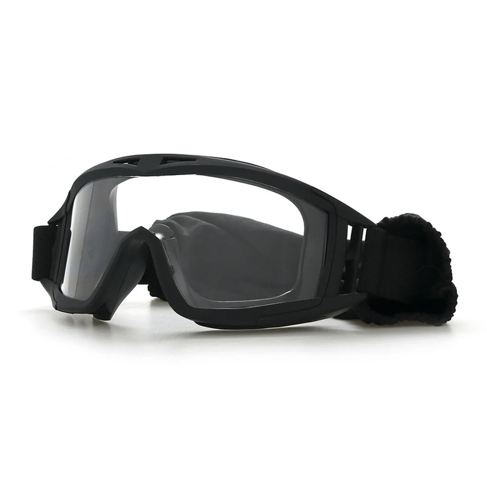 Black tactical sunglasses designed as anti-fog military eyewear for outdoor activities