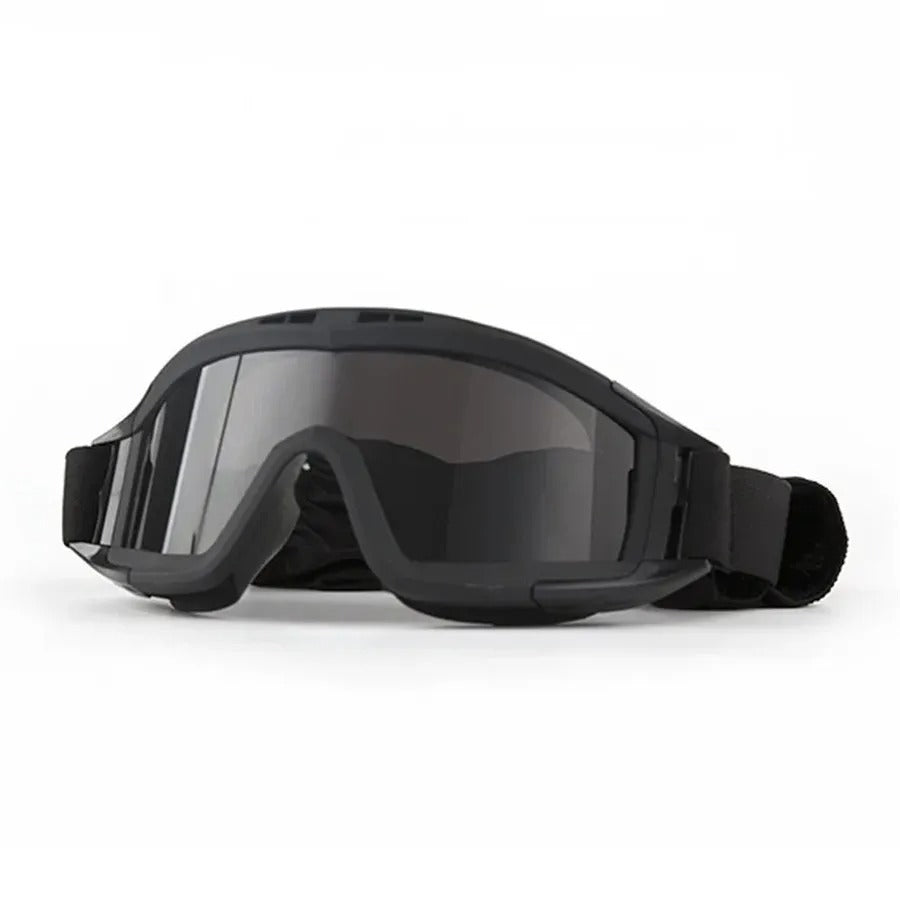 Black tactical sunglasses featuring anti-fog military eyewear for optimal visibility and performance