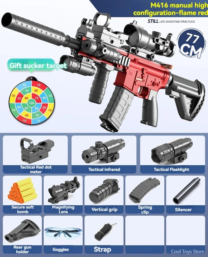 M416 manual high configuration flame red automatic soft bullet gun with accessories for shooting practice