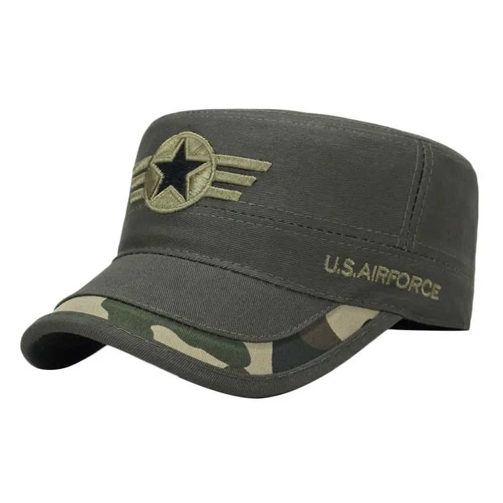 Gray Baseball Military Caps with U.S. Airforce Logo and Camouflage Brim for Outdoor Adventures