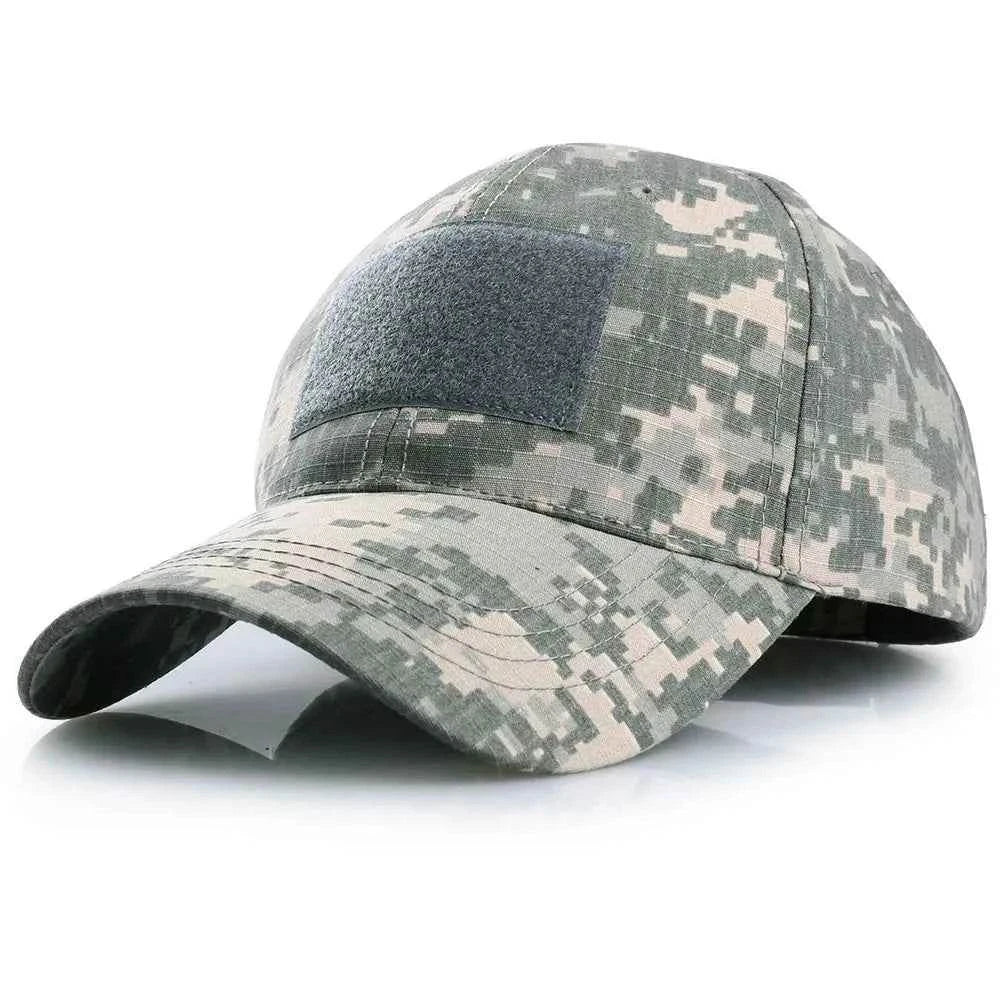 Camouflage military baseball caps featuring a sturdy design and adjustable fit for outdoor activities