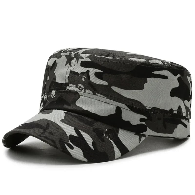 Camouflage soldier hat in grey and black for outdoor activities
