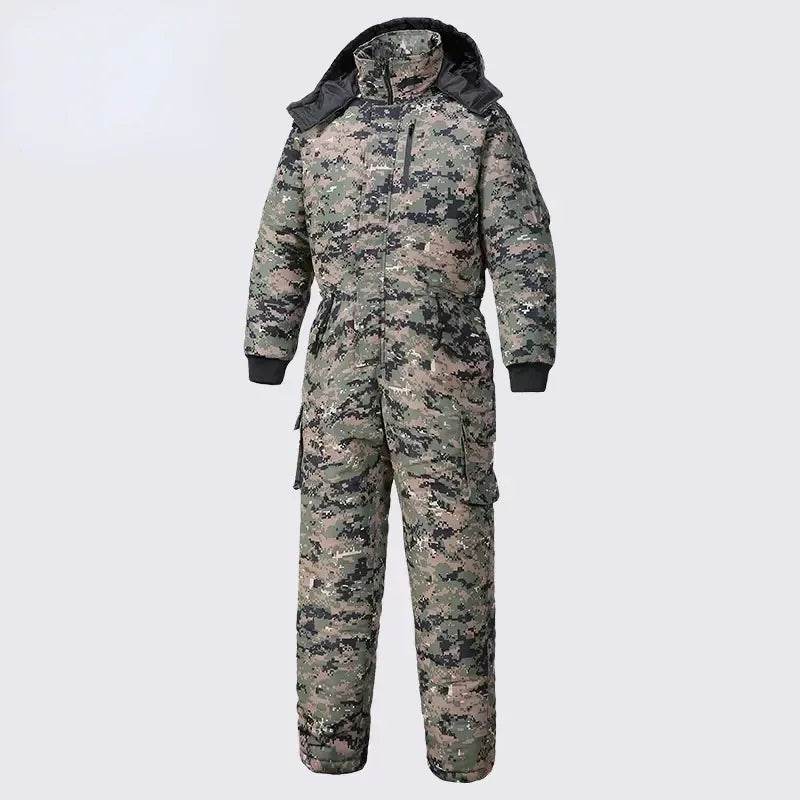 Cotton hooded snow overalls in camouflage for winter outdoor activities