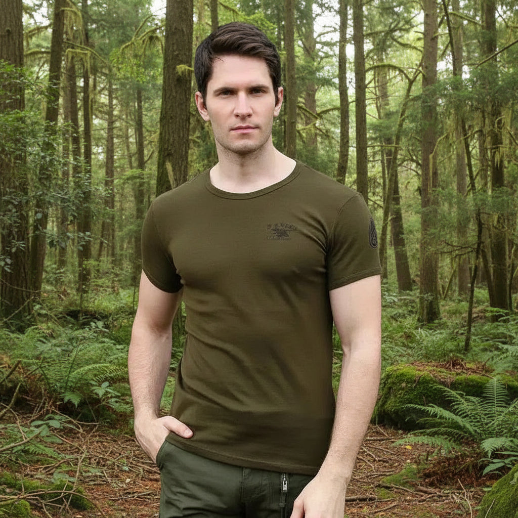 Men's Olive Green Cotton Military T-Shirt from Military-Outdoors.com for casual wear