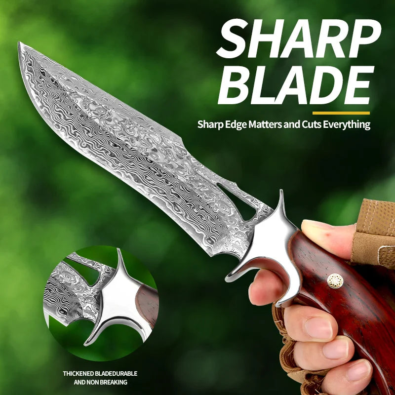 Damascus handmade knife with sharp blade design for precise cutting and durability outdoors