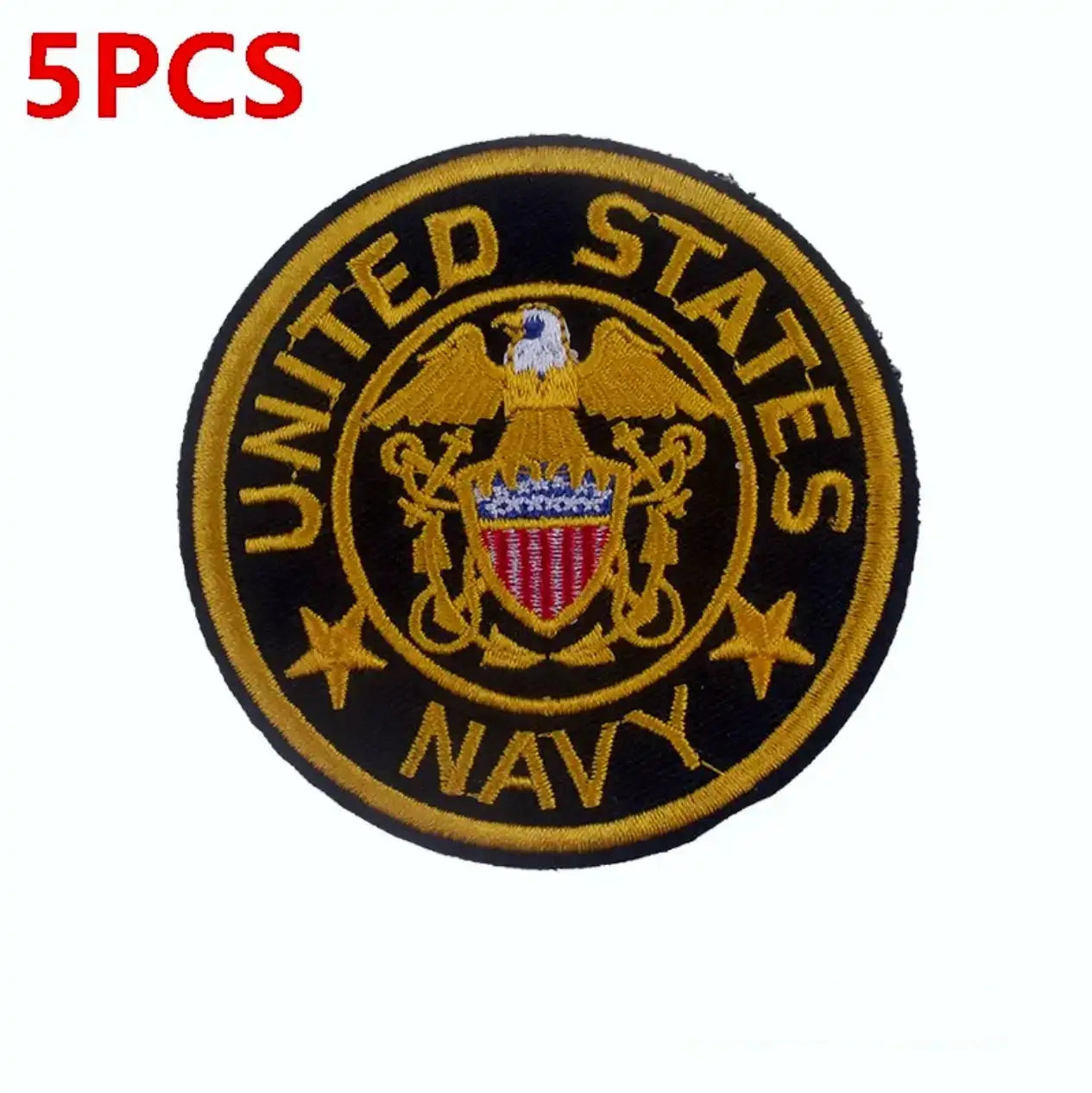 Embroidered patch set featuring United States Navy logo in black and gold