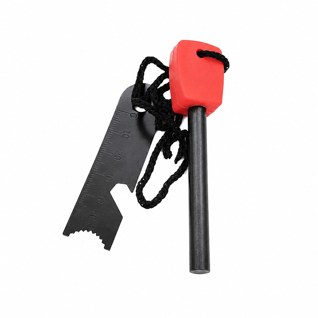 Emergency fire starter stick with scraper and lanyard for quick lighting