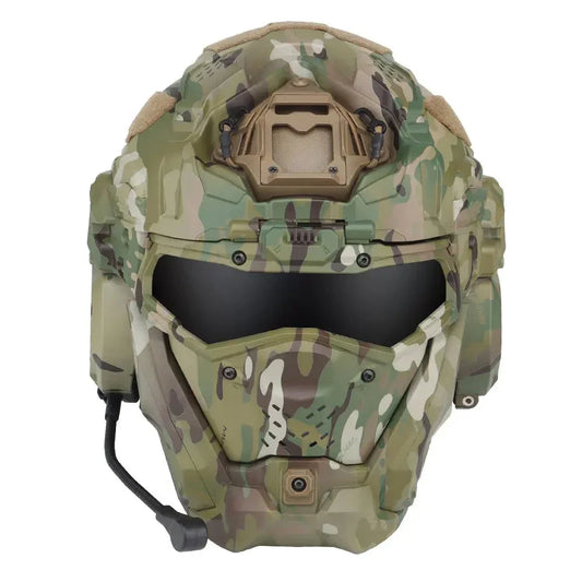 Military-Outdoors full face protective helmet with camouflage design and built-in communication system