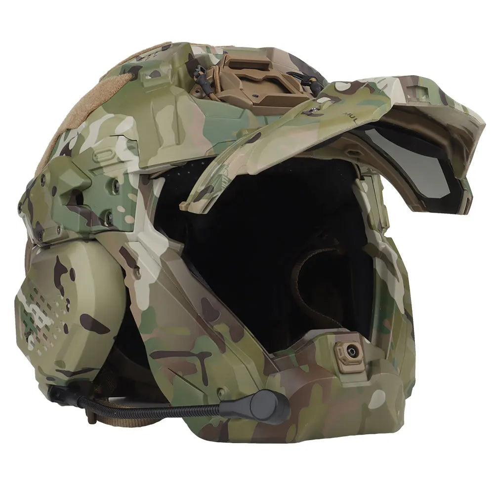 Military-Outdoors full face protective helmet with multi-camouflage design and advanced safety features