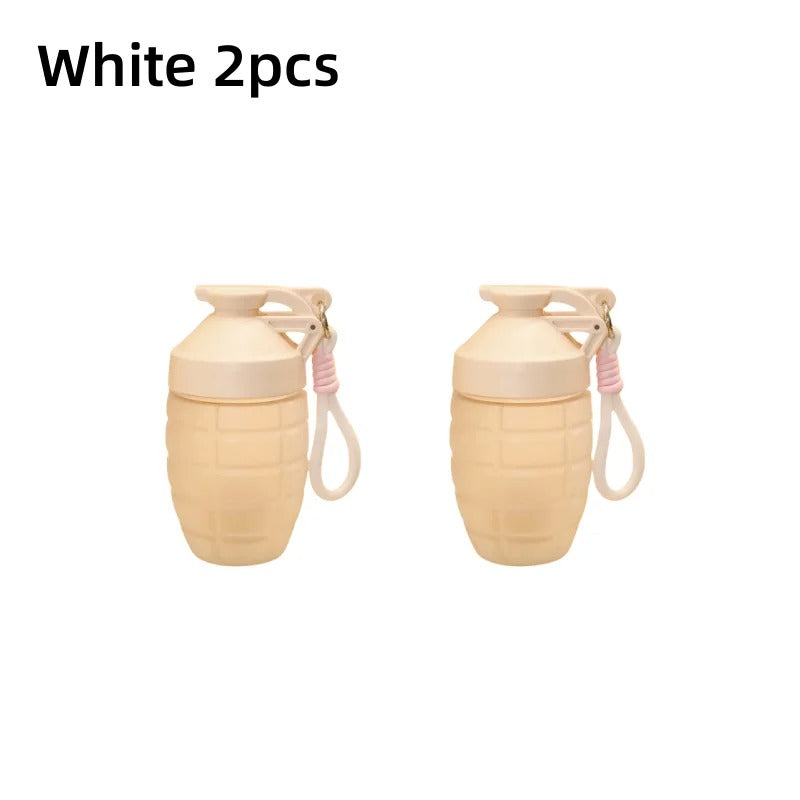 Set of two grenade shaped water bottles in white for tactical outdoor enthusiasts