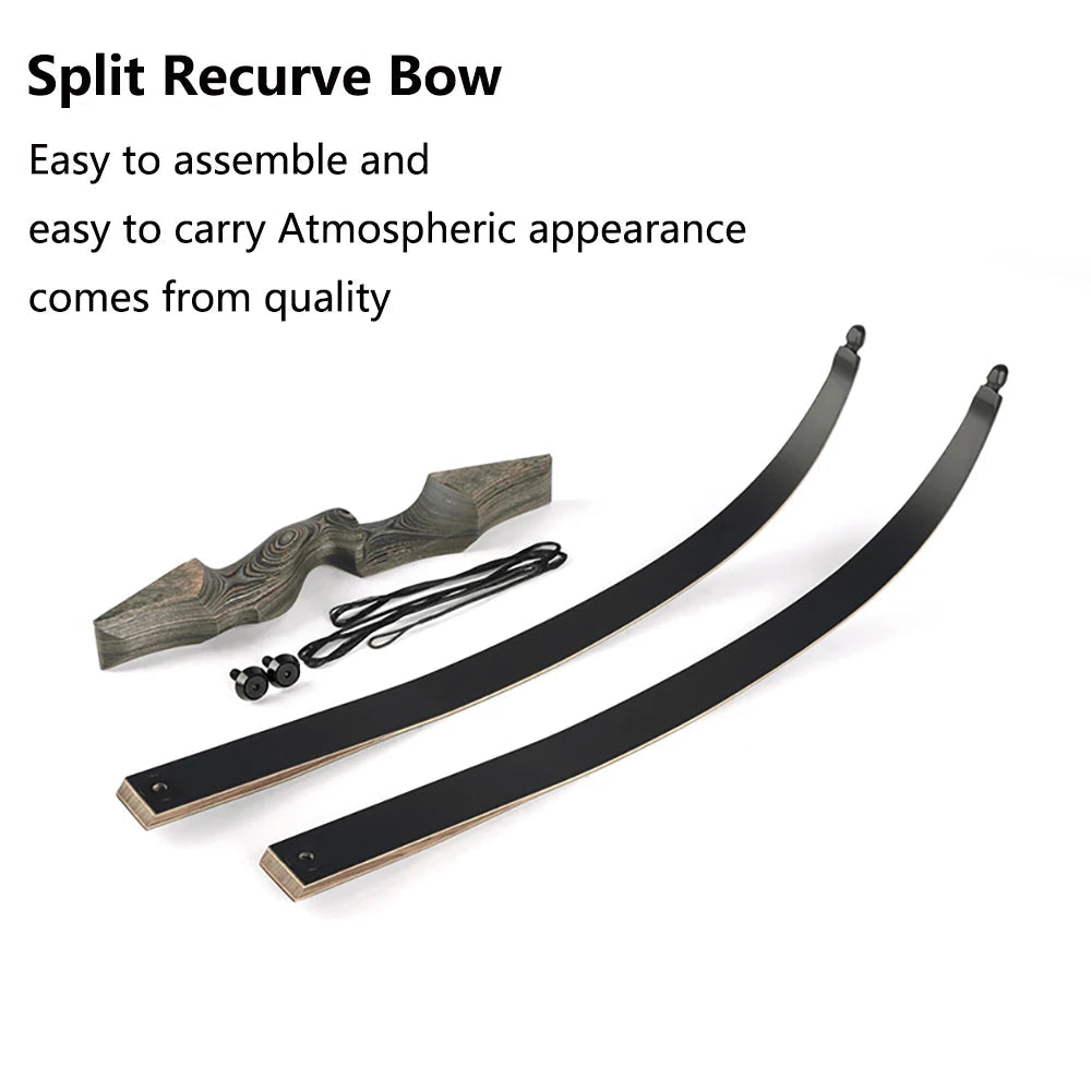 Split hunting recurve bow with easy assembly and portable design for outdoor enthusiasts