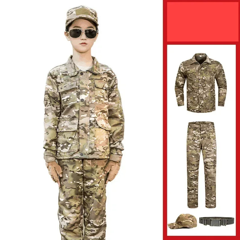 Kids adventure suit in camouflage for military-themed play