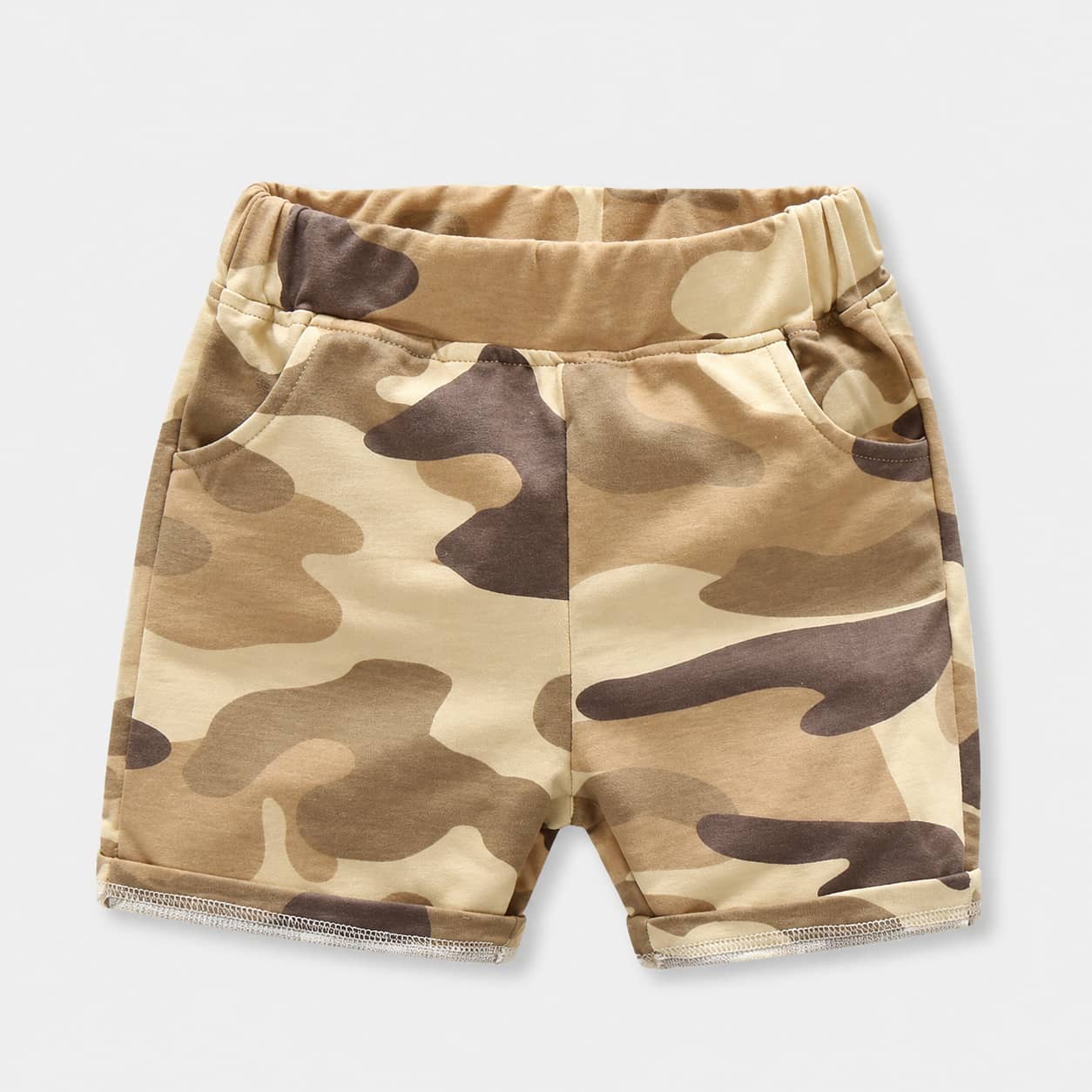 Kids Camouflage Set Tan Shorts with Comfortable Elastic Waist for Outdoor Play
