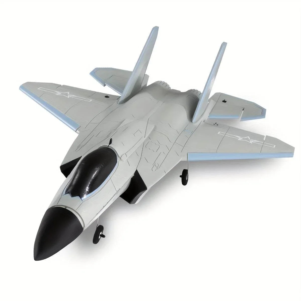 Large RC fighter jet J-35 in sleek gray design with detailed features and retractable landing gear
