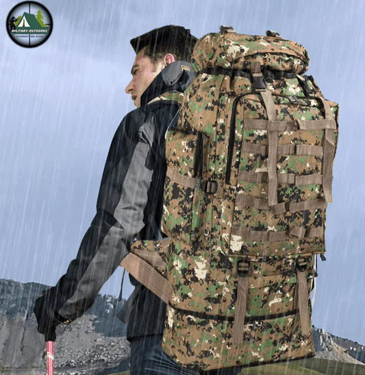 Large tactical backpack in camo for outdoor adventures and hiking