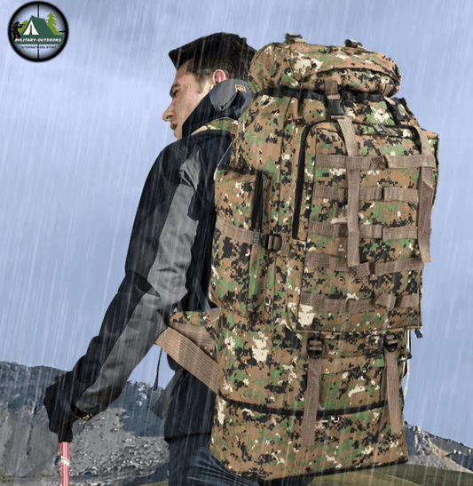 Large tactical backpack in camo for outdoor adventures and hiking
