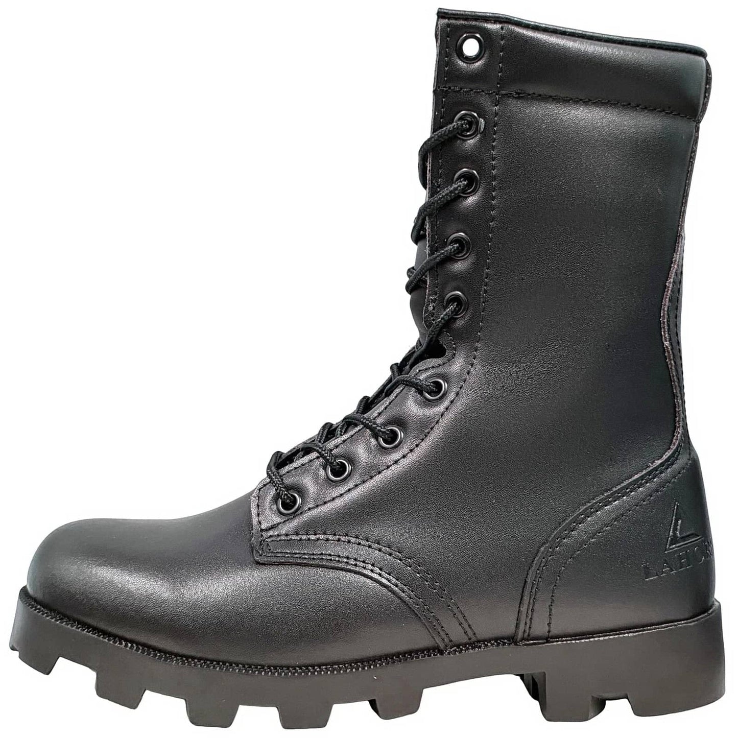 Durable leather military tactical boots with heavy-duty lacing for optimal support and traction