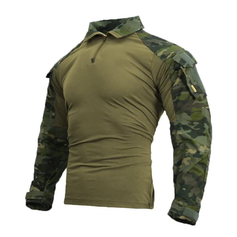 Military Combat Shirt from Military-Outdoors with camo sleeves and comfortable fit for tactical use