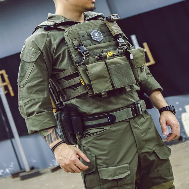 Military Combat Shirt in Olive Green with Tactical Features for Outdoor Activities