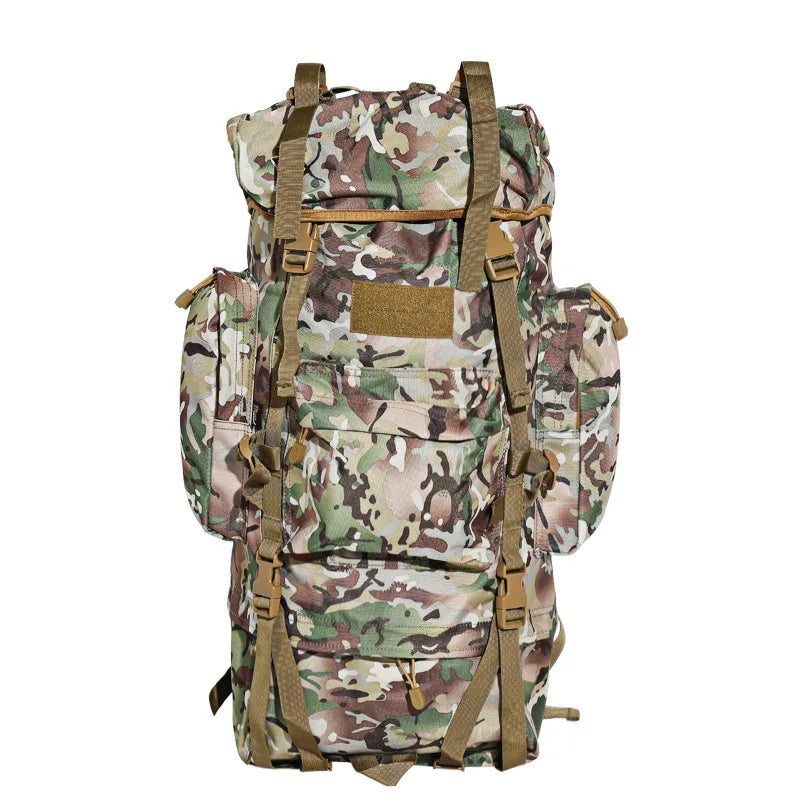 Camo military large rucksack with multiple pockets and adjustable straps for outdoor adventures