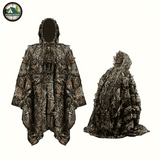 Camouflage poncho featuring a military leaf mantle design for effective concealment in outdoor environments