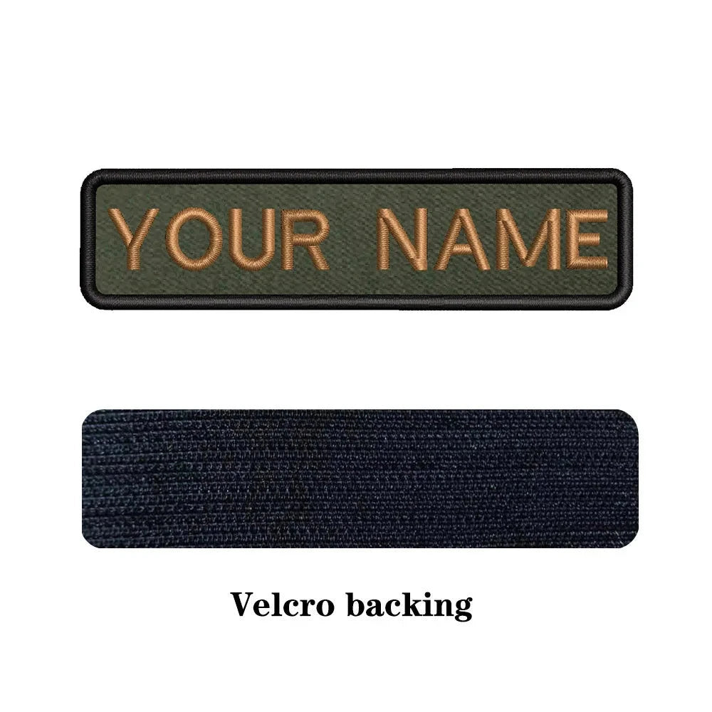 Custom military name patch for clothes with Velcro backing in green and black design
