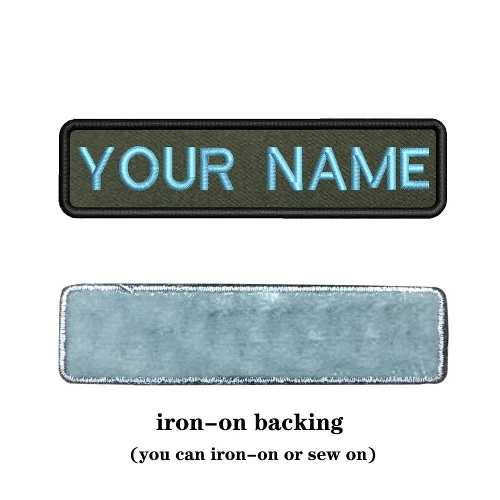 Customizable military name patch for clothes with iron-on backing in black and green colors