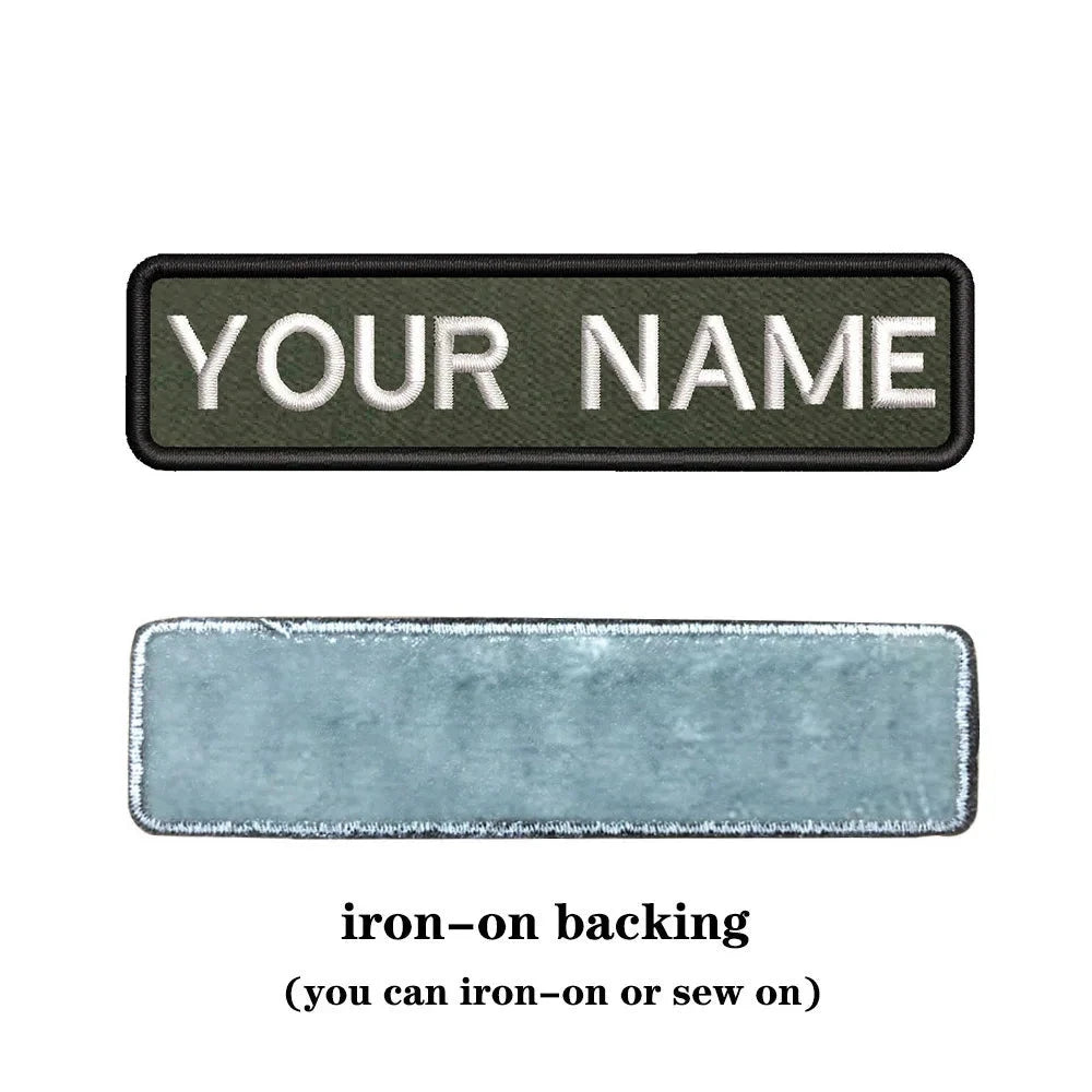 Customizable military name patch for clothes featuring iron-on backing for easy application