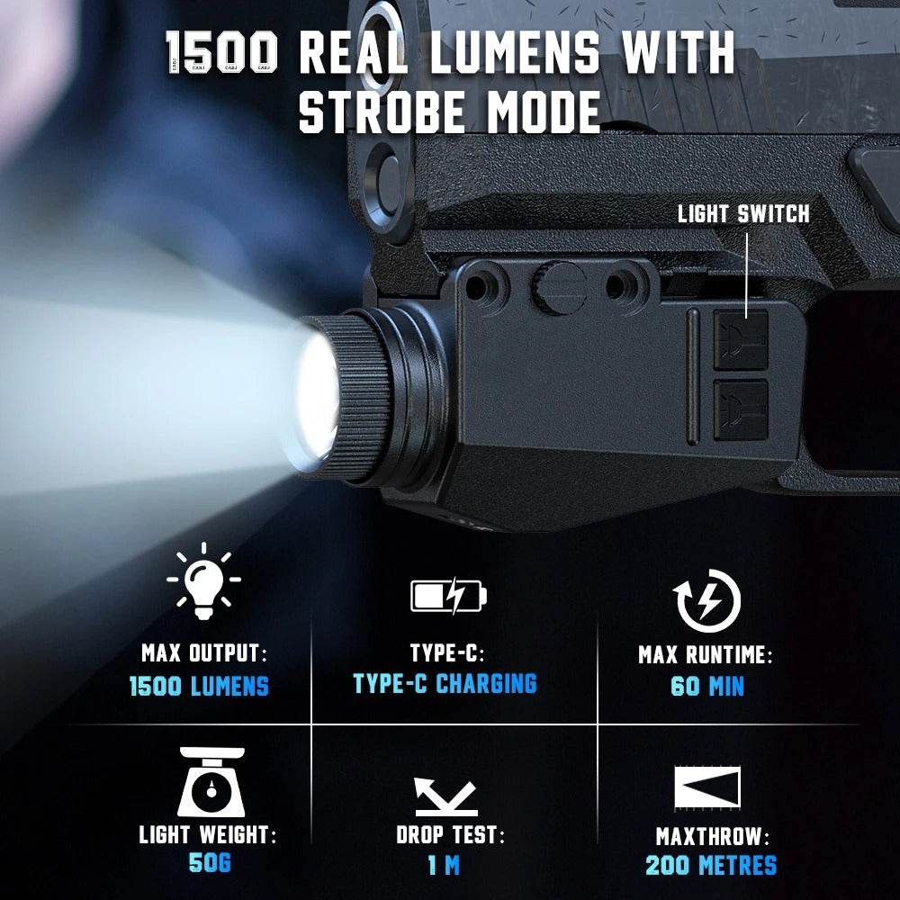 1500 Lumens Tactical Flashlight for Pistols Rifles - Military-Outdoors.com
