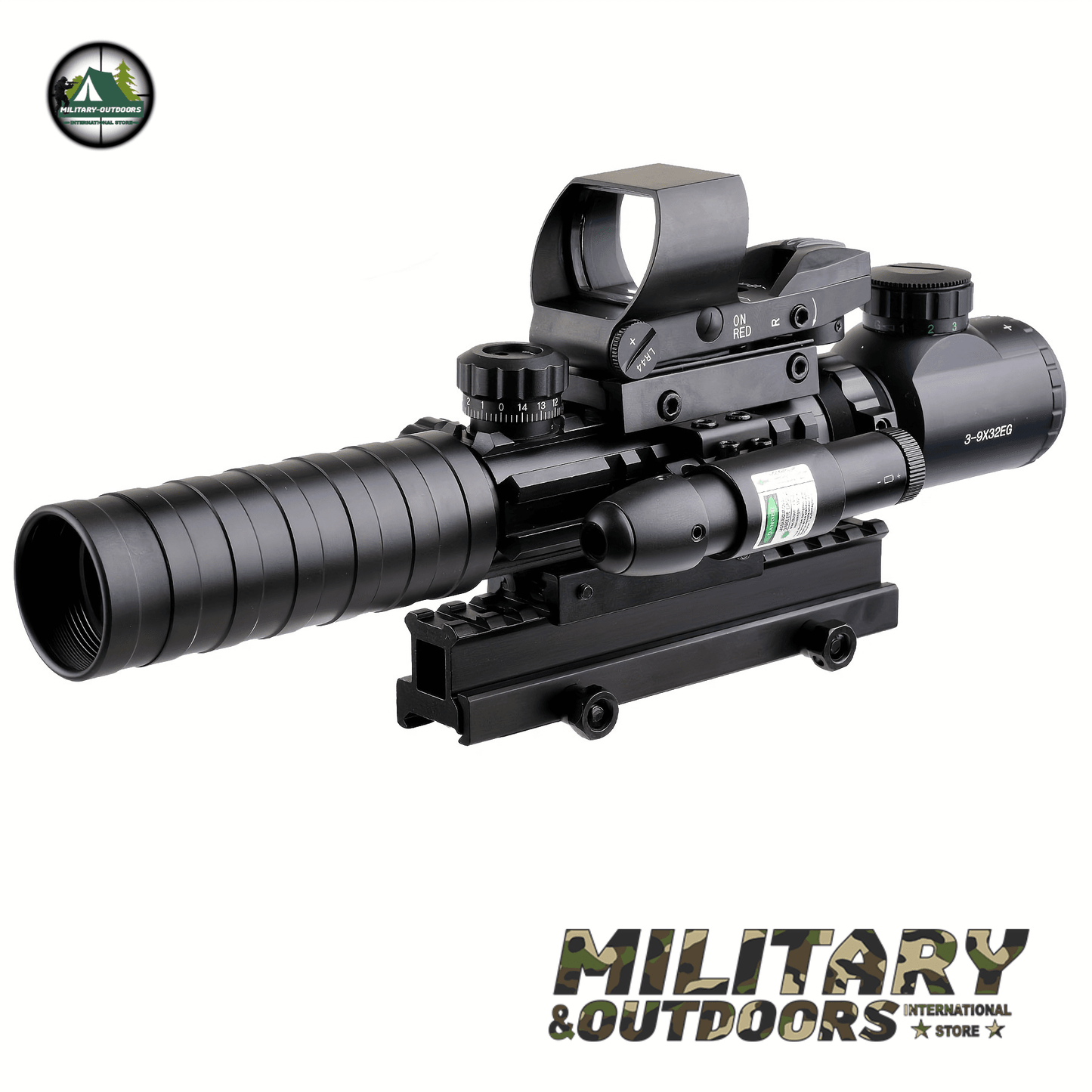 4-in-1 Rifle Scope Combo - 3-9x32mm Red Dot Sight Laser and Slot Riser - Military-Outdoors.com