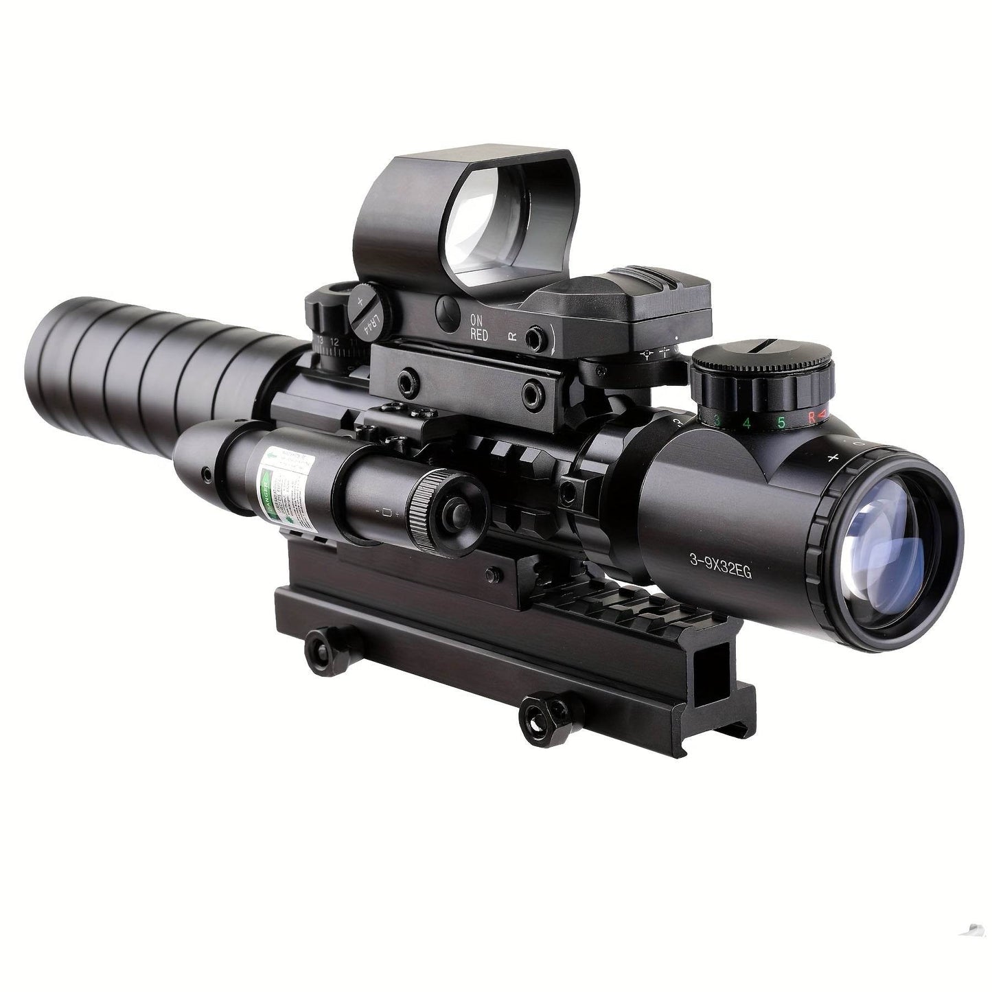 4-in-1 Rifle Scope Combo - 3-9x32mm Red Dot Sight Laser and Slot Riser - Military-Outdoors.com