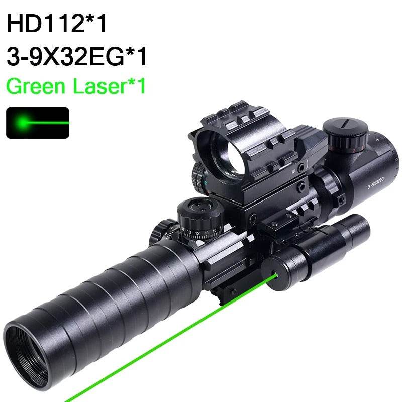 4-in-1 Rifle Scope Combo - 3-9x32mm Red Dot Sight Laser and Slot Riser - Military-Outdoors.com