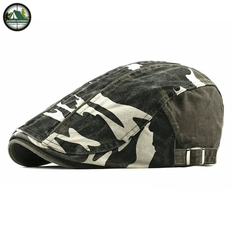 Camouflage cotton flat cap with a stylish design for outdoor adventures