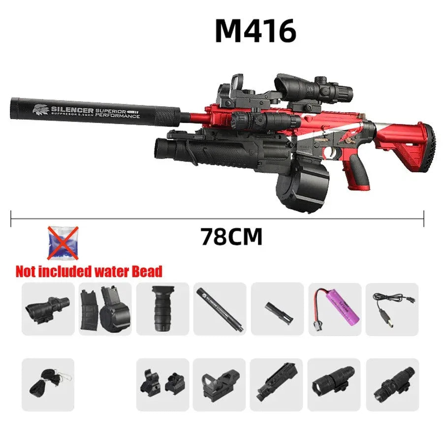 Electric toy blaster in red with accessories for outdoor play