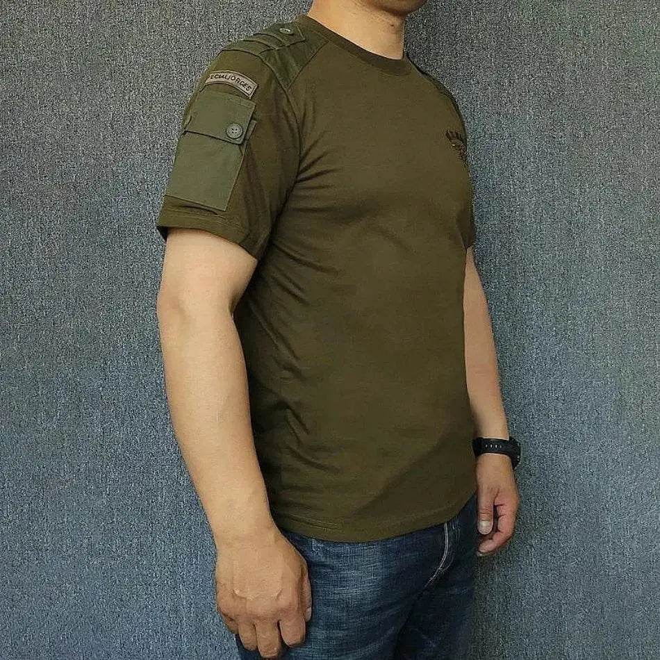 US Navy combat t-shirt in olive green with tactical patches and a comfortable fit for active wear