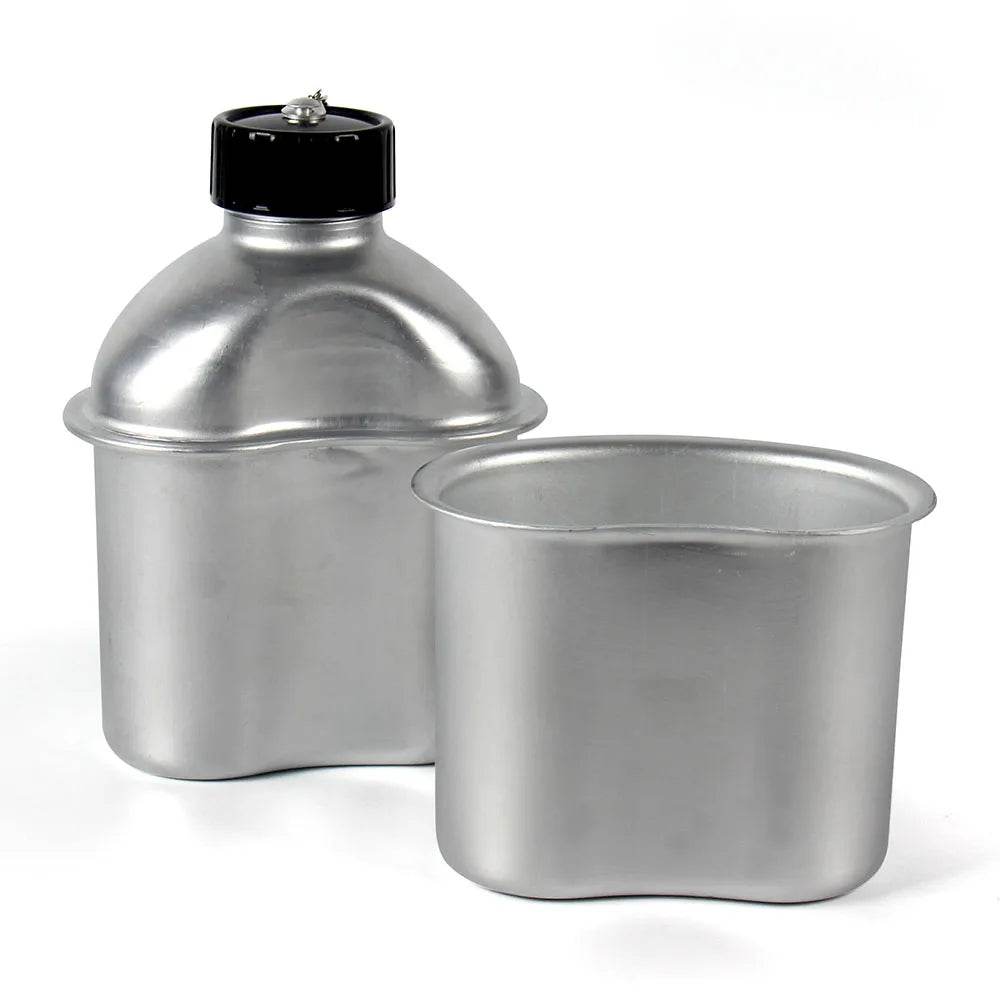 Replica WW2 US Army Dining Plate aluminum canteen and matching mess cup set in silver finish