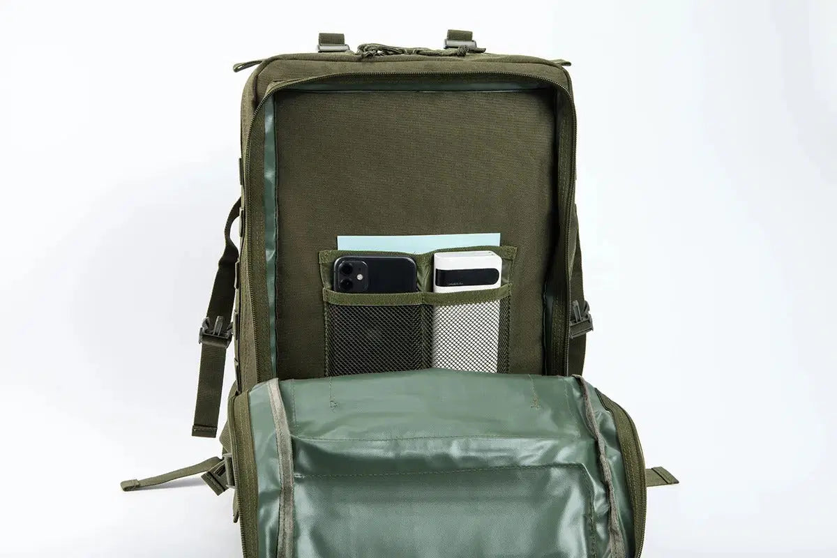 45L military rucksack with multiple compartments for organization and easy access to gear