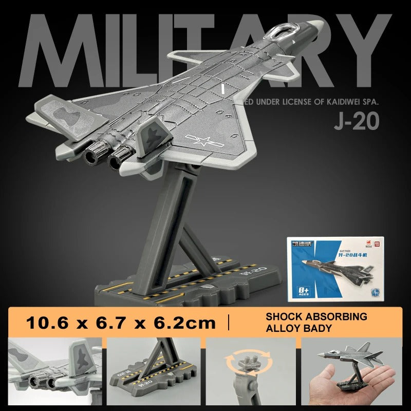 Detailed military vehicle models of J-20 with a display stand, perfect for collectors and enthusiasts