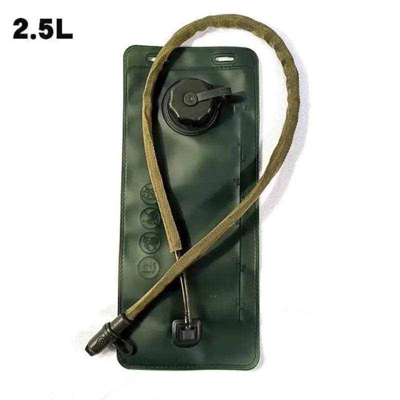 Military water bladder in green color for hydration during outdoor activities