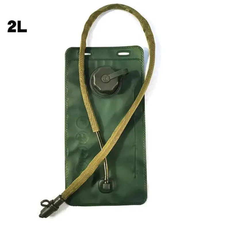 Green military water bladder with quick-release valve for hydration