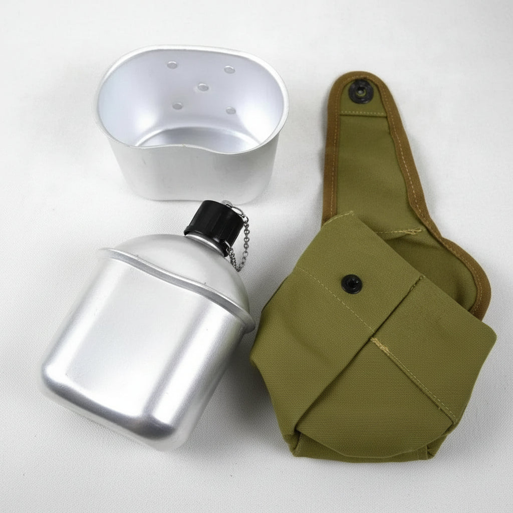 WWII marine canteen kettle in silver color for outdoor cooking