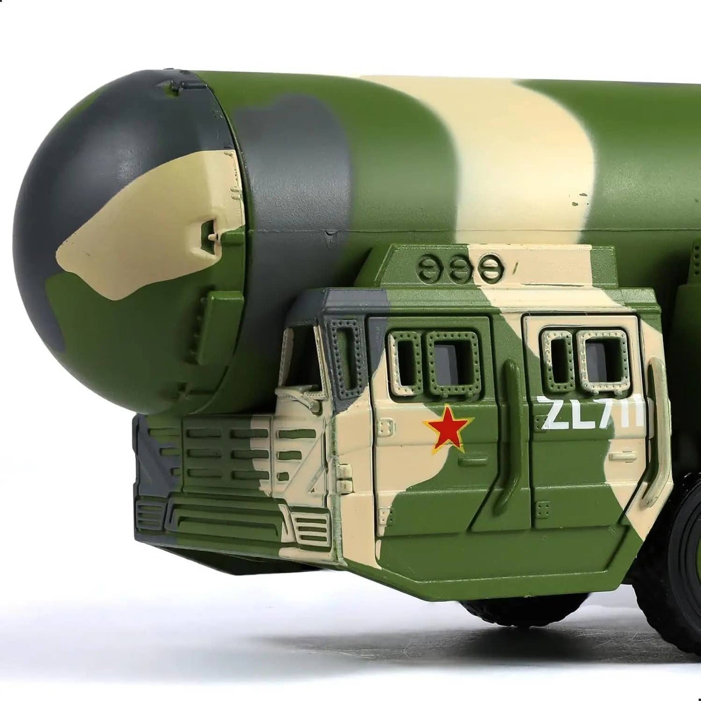 Military camouflage missile launcher model with detailed design features