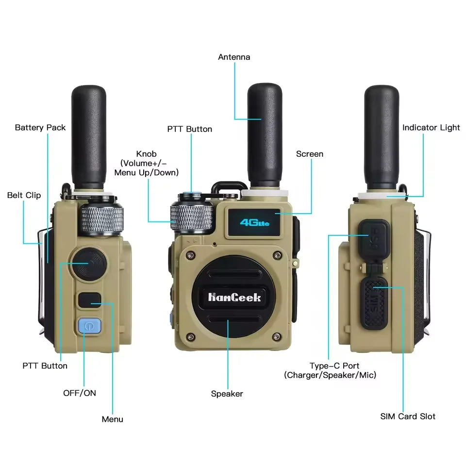 NOKIA 4G Two Way Radio with antenna, battery pack, and customizable controls for outdoor communication