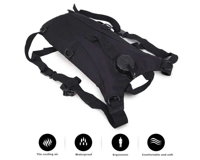 Black outdoor hydration backpack 3L with ergonomic design for comfort and waterproof features