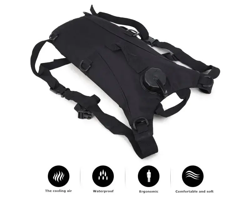 Black outdoor hydration backpack 3L with ergonomic design for comfort and waterproof features
