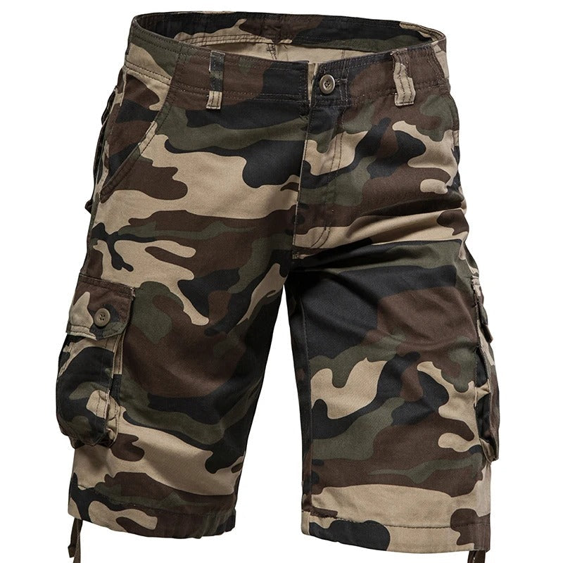 Camouflage outdoor military shorts with multiple pockets for rugged outdoor activities